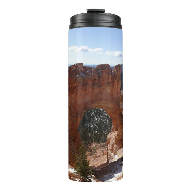 Bryce Canyon Natural Bridge Snowy Landscape Photo Thermal Tumbler (Front)