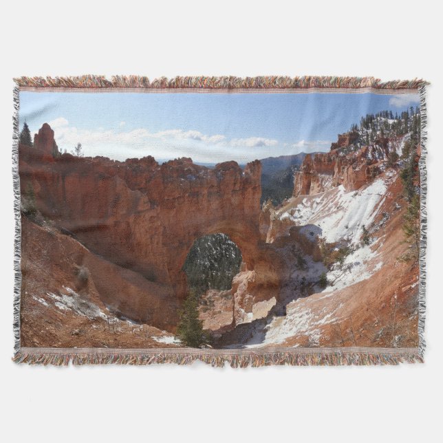 Bryce Canyon Natural Bridge Snowy Landscape Photo Throw Blanket (Front)