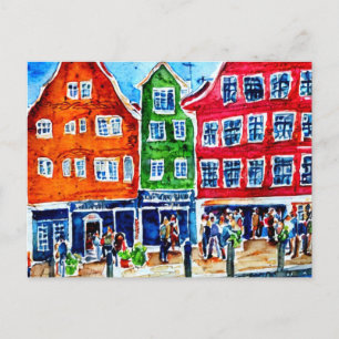 bryggen bergen norway watercolor postcard