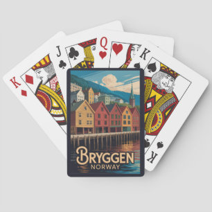 Bryggen Norway Illustration Travel Art Bergen Playing Cards