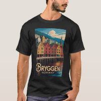 Bryggen Norway Illustration Travel Art Bergen