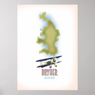 Bryher isles of scilly map poster