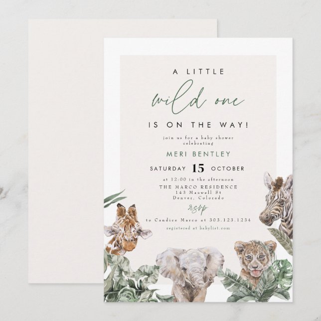 BRYN Cute Jungle Safari Baby Animal Baby Shower Invitation (Front/Back)