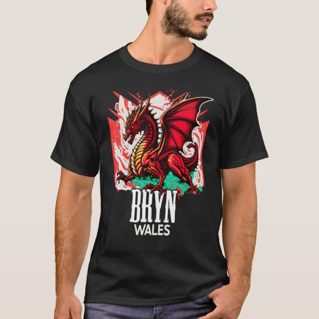Bryn Pydew Wales Welsh Flag Y Ddraig Goch Dragon T-Shirt (Front)