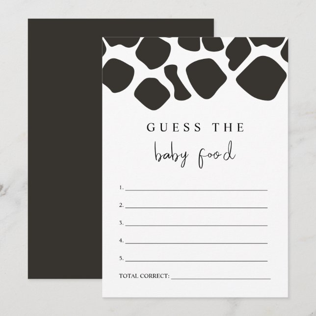 BRYNDLE Modern Cow Print Guess the Baby Food Game  Invitation (Front/Back)