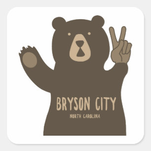 Bryson City North Carolina Peace Bear Square Sticker