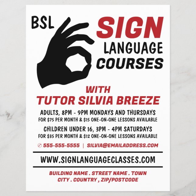 BSL, Okay Gesture, Sign Language Course Advert Flyer (Front)