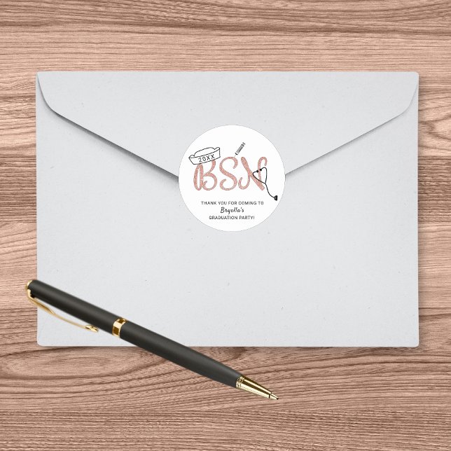 BSN nurse graduation party thank you favour sticke Classic Round Sticker (Creator Uploaded)
