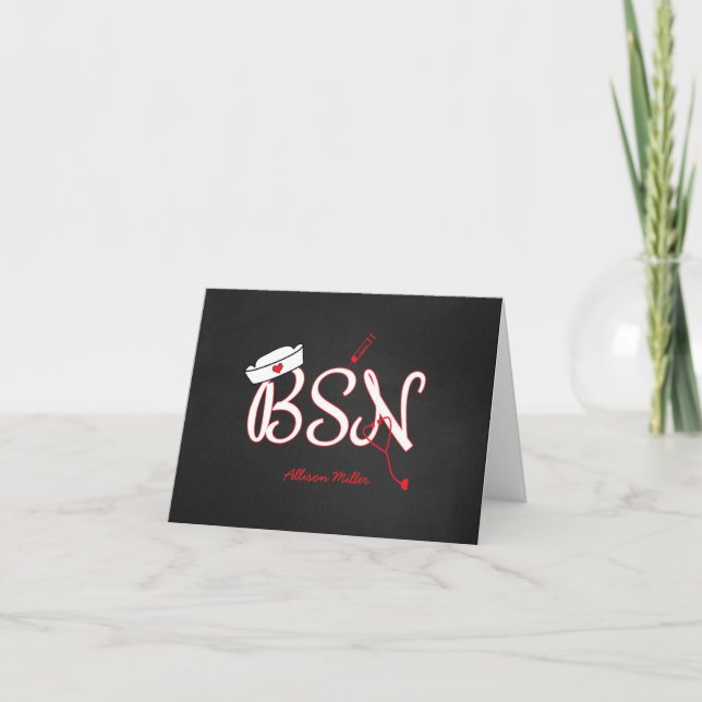 BSN red thank you cards, nurse graduation gift (Front)