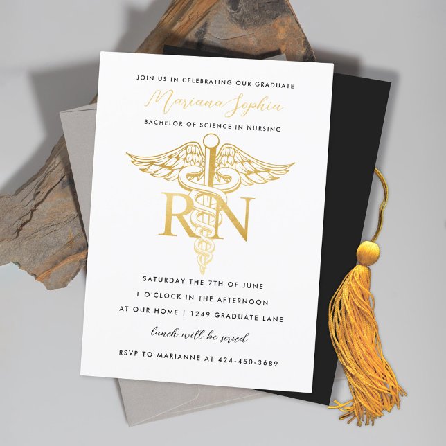 BSN RN Nurse Graduation Party Announcement Gold (Creator Uploaded)
