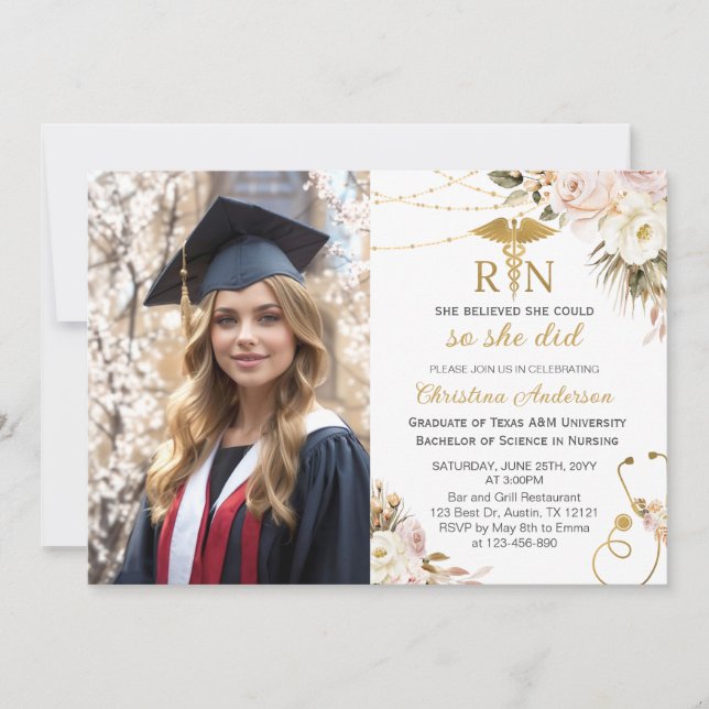 BSN RN Nursing Photo Graduation Party Invitation (Front)