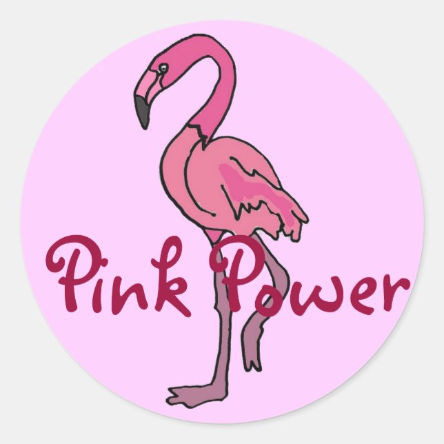 BT- Pink Power Flamingo Sickers Classic Round Sticker (Front)
