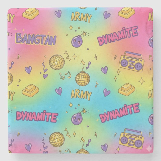 BTS Dynamite Disco Party Seamless Pattern Stone Coaster (Front)