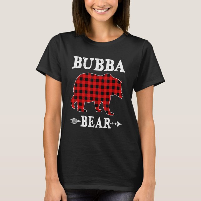 Bubba Bear Christmas Pajama Red Plaid Buffalo Fami T-Shirt (Front)