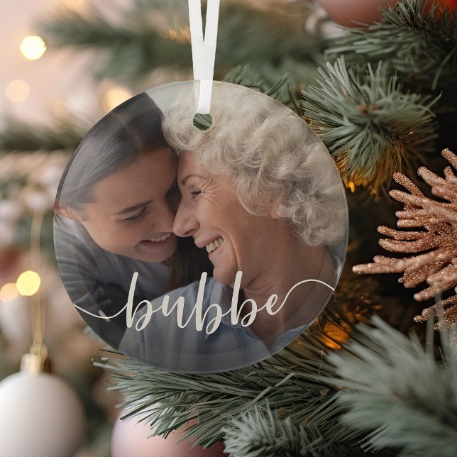 Bubbe Grandma Script Overlay Glass Tree Decoration (Creator Uploaded)