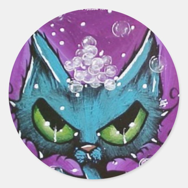 Bubble Bath Cat round Sticker (Front)