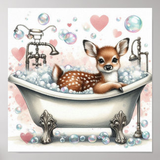 Bubble Bath Deer Poster
