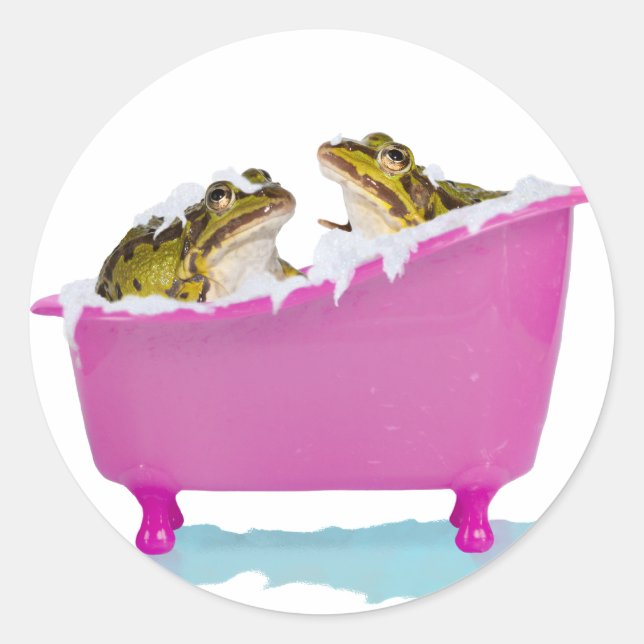 Bubble bath for pet frogs classic round sticker (Front)