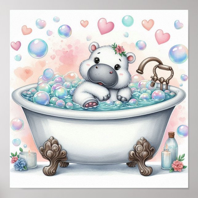 Bubble Bath Hippo Poster (Front)