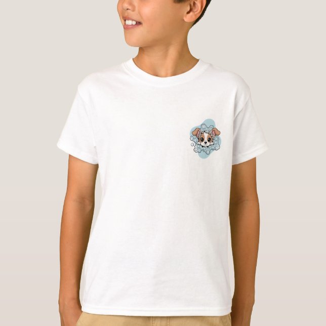 Bubble Bath Puppy Face Kids T-Shirt (Front)