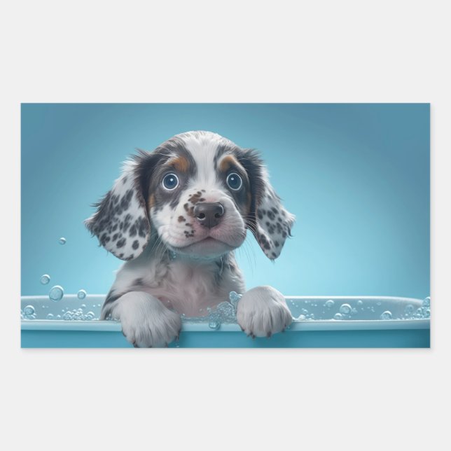 Bubble Bath Tub Pup Rectangular Sticker (Front)