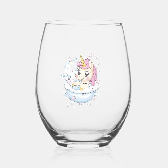 Bubble Bath Unicorn (1) Stemless Wine Glass (Front)