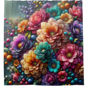 “Bubble Blooms: Vibrant Floral" Shower Curtain