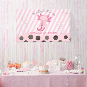 Bubble Boba Tea Pink Axolotl Birthday Party Bann Banner