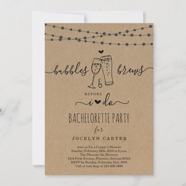 Bubble & Brews Bacherlorette Party Invitation (Front)