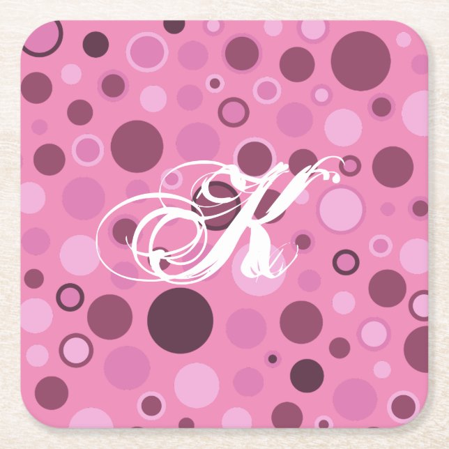 Bubble Dots Monogram Paper Coaster (Front)