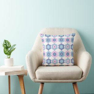 Bubble Flowers (pink and blue) Pattern Cushion