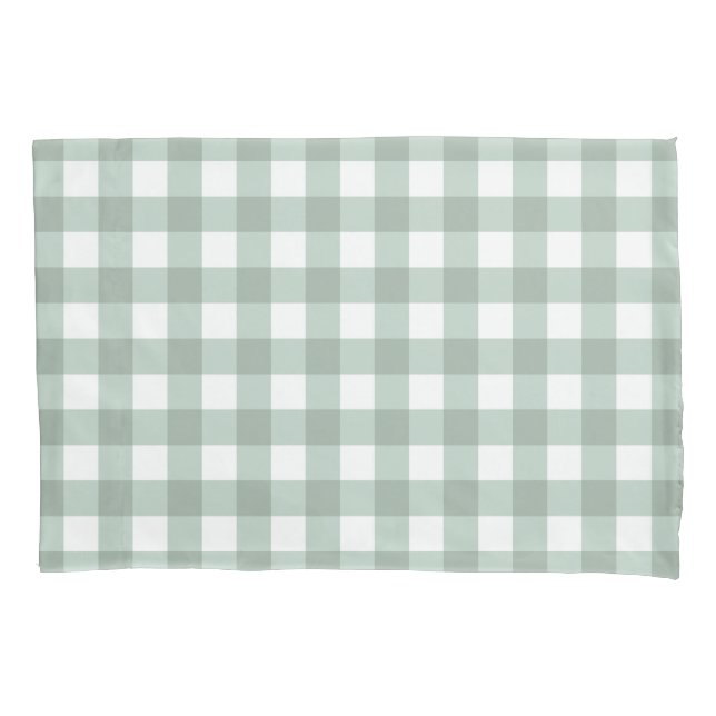 Bubble Frogs Gingham - sage laurel green plaid.  Pillowcase (Front)