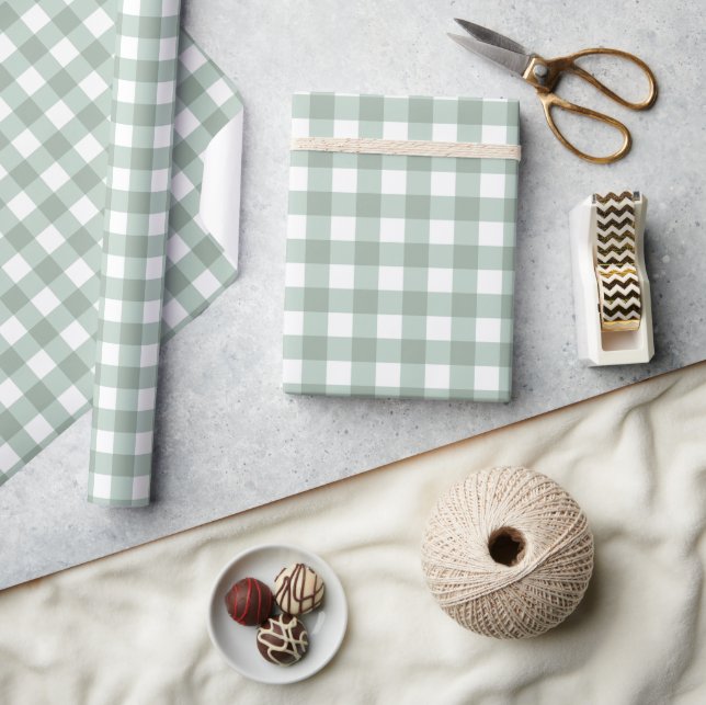 Bubble Frogs Gingham - sage laurel green plaid.  Wrapping Paper (Crafts)