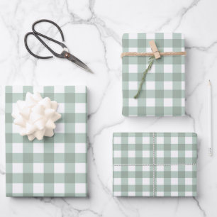Bubble Frogs Gingham - sage laurel green plaid.  Wrapping Paper Sheet