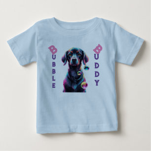 Bubble Fun: Cute Black Dog Adventure Baby T-Shirt