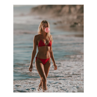 Bubble Gum Beach Babe Coastal Summer Wall Art