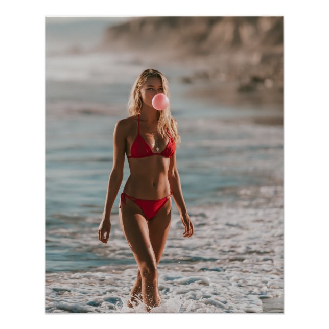 Bubble Gum Beach Babe Coastal Summer Wall Art  (Front)