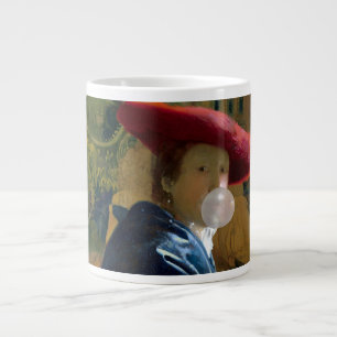 Bubble gum Diva in a red hat blowing a bubble gum Large Coffee Mug