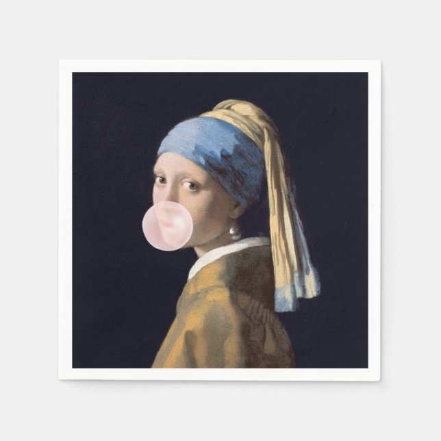 Bubble Gum Diva with Pearl Earring Napkin (Front)