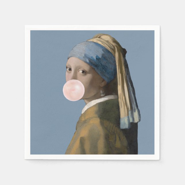 Bubble Gum Diva with Pearl Earring Napkin (Front)
