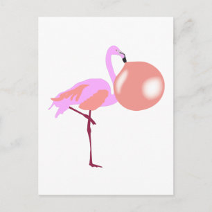 Bubble Gum Flamingo Blowing Bubble Postcard