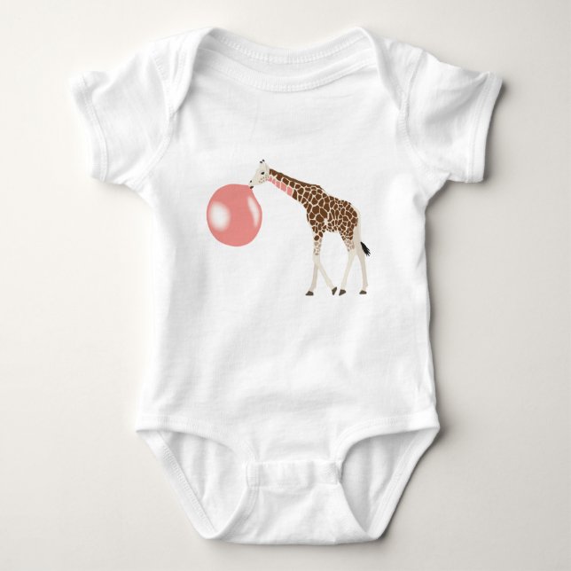 Bubble Gum Giraffe Blowing Bubble Baby Bodysuit (Front)