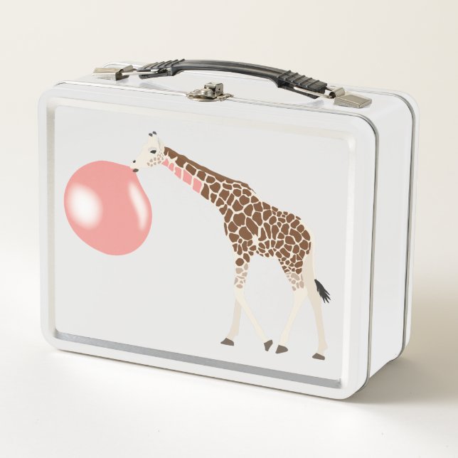 Bubble Gum Giraffe Blowing Bubble  Metal Lunch Box (Front)