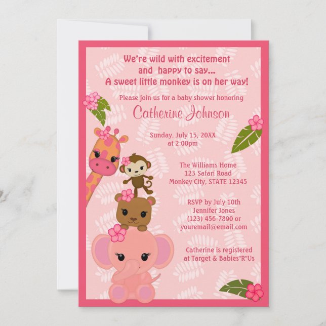 Bubble Gum Jungle Baby Shower Invitations GIRL (Front)