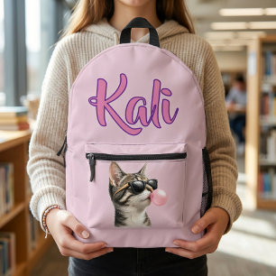 Bubble Gum Kitty Printed Backpack