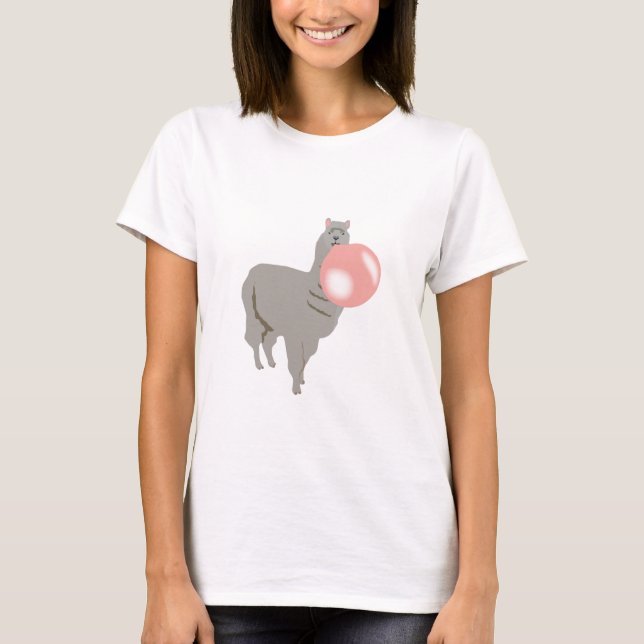 Bubble Gum Llama Blowing Bubble T-Shirt (Front)