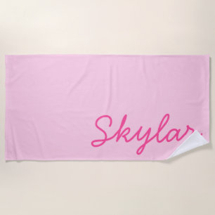 Bubble Gum Pink Hot Pink Custom Cursive Name Beach Towel
