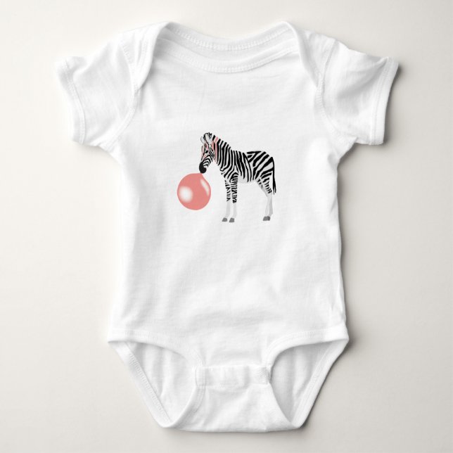 Bubble Gum Zebra Blowing Bubble Baby Bodysuit (Front)