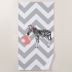 Bubble Gum Zebra Blowing Bubble Beach Towel