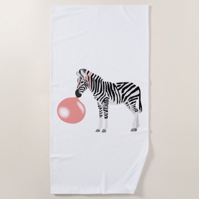 Bubble Gum Zebra Blowing Bubble Beach Towel (Front)
